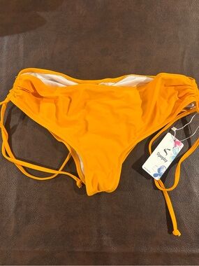 Upopby Yellow-Orange Side-Tie Bikini Bottoms with ruched in the back